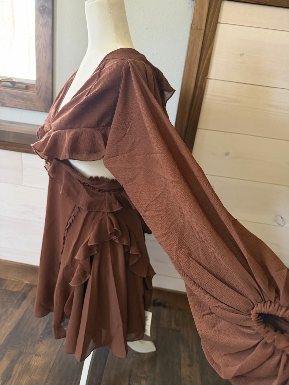 ASOS Brown Ruffle Wrap Mini Dress - Picture 6 of 6